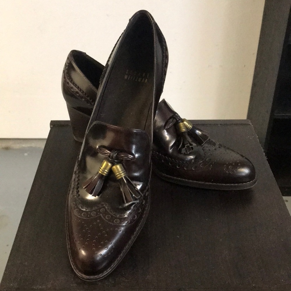 Stuart Weitzman Loafer Tassels sz 9 Brown Leather